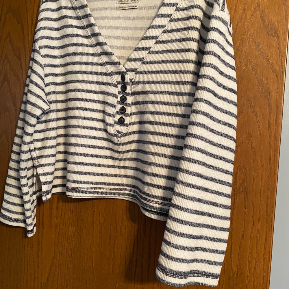 Striped V-Neck Button Sweater